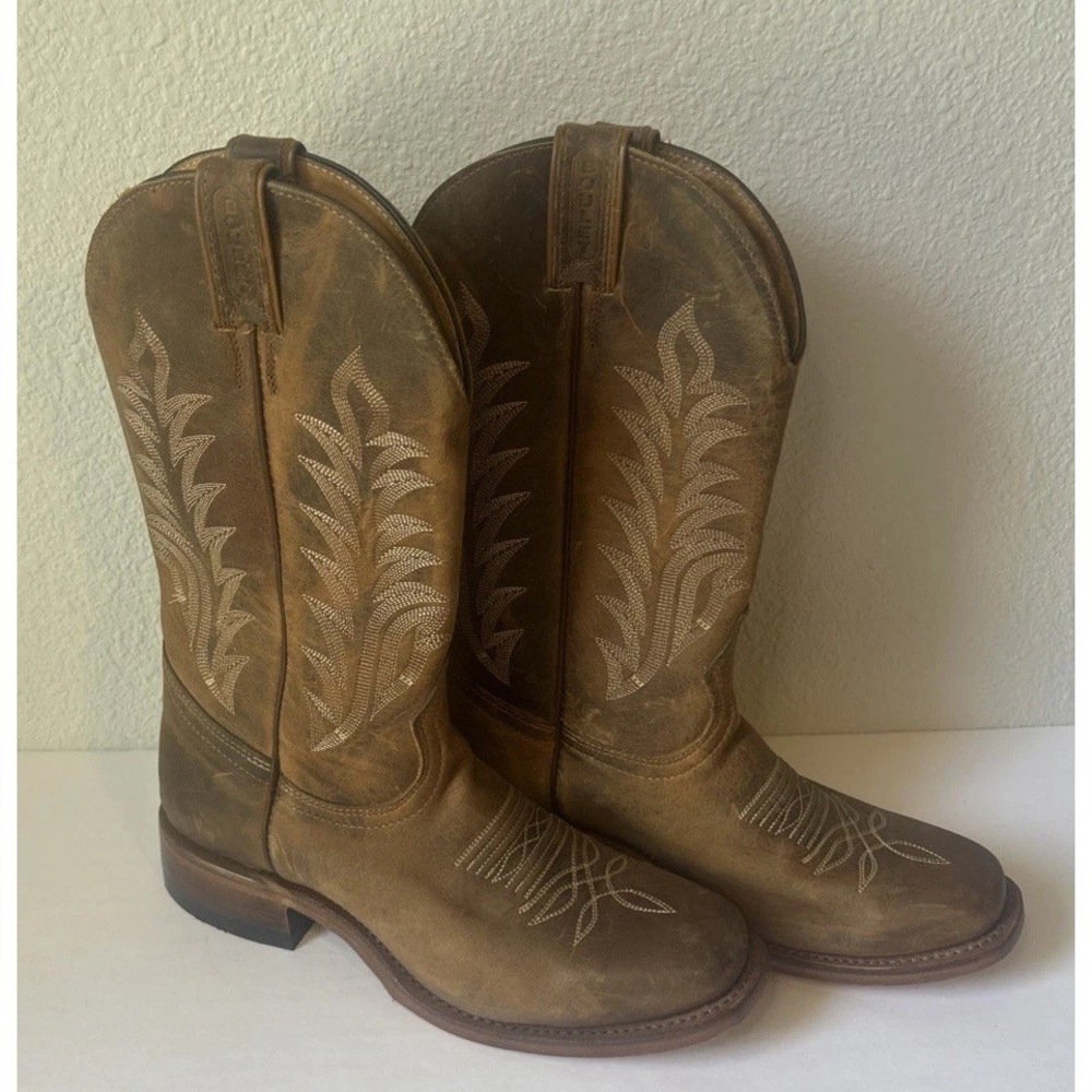 Boulet Cowboy Boots Brown Mid-Calf Square Toe Western 6211 Women's Size 8.5